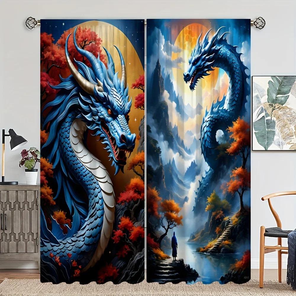 Drachen Wilder Wolf Tiger Tier Vorhänge Jalousien Perfekt für Familienzimmer Kinderzimmer Badezimmer Küche Büro Tür Heimdekoration