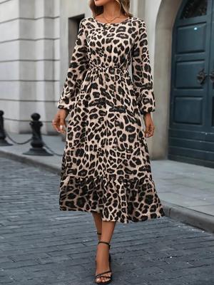 European and American Women's Fall 2025 Leopard Print A-Line Dress