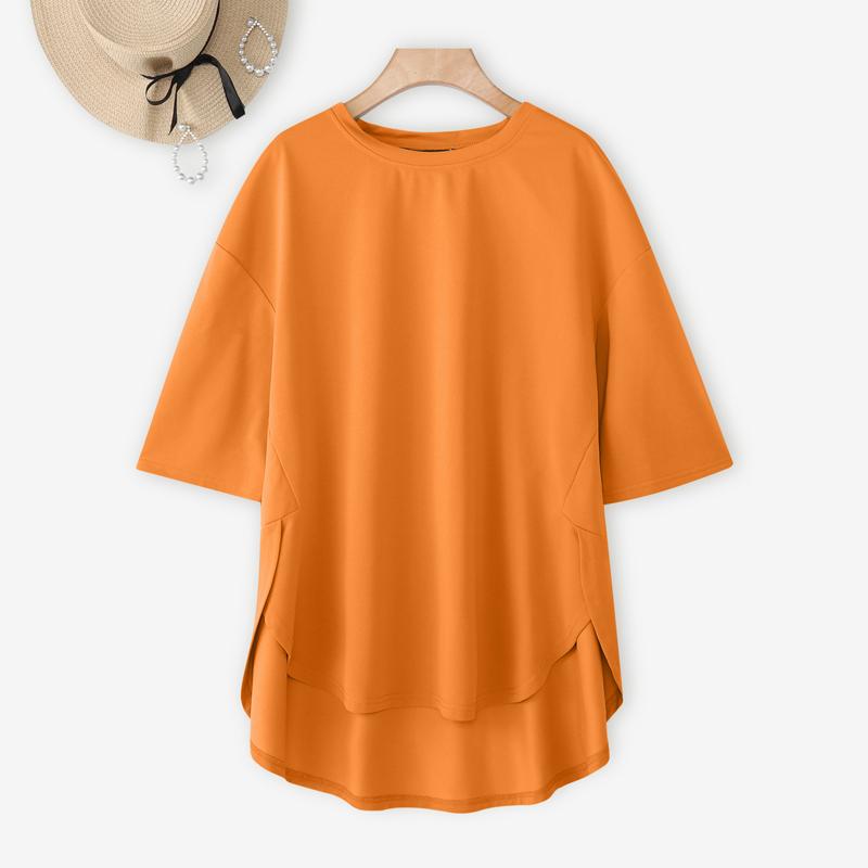

ZANZEA Женские повседневные футболки с круглым вырезом, неровным подолом, свободные, с коротким рукавом 4XL оранжевый