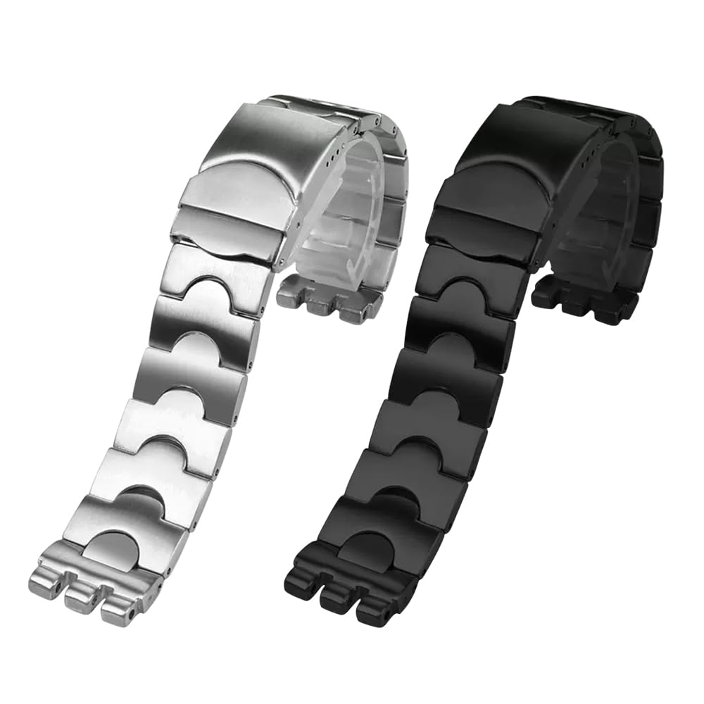 ZHUOLEI Replacement Stainless Steel Watch Strap for Swatch 17mm and 19mm Watches (Includes 3 Spring Bars, Removal Tool, and Box)