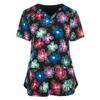 Women Printed Short Sleeve Nurse Scrub Top V Neck Medical Uniform Shirt with Pockets Comfortable Fit Workwear for Healthcare Professionals