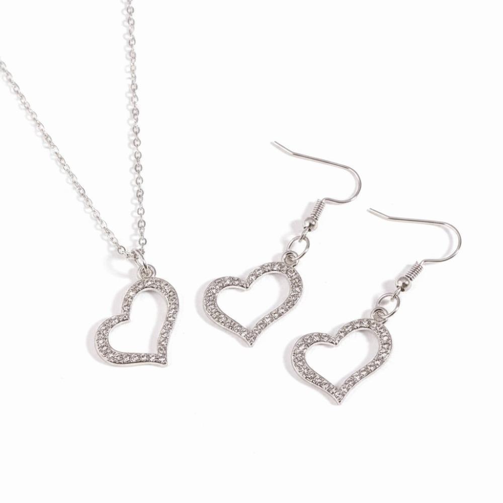 Gold Color Love Charm Earrings Exquisite Silver Color Double Heart Necklace 3Pcs Set Light Luxury Bridal Accessory Set