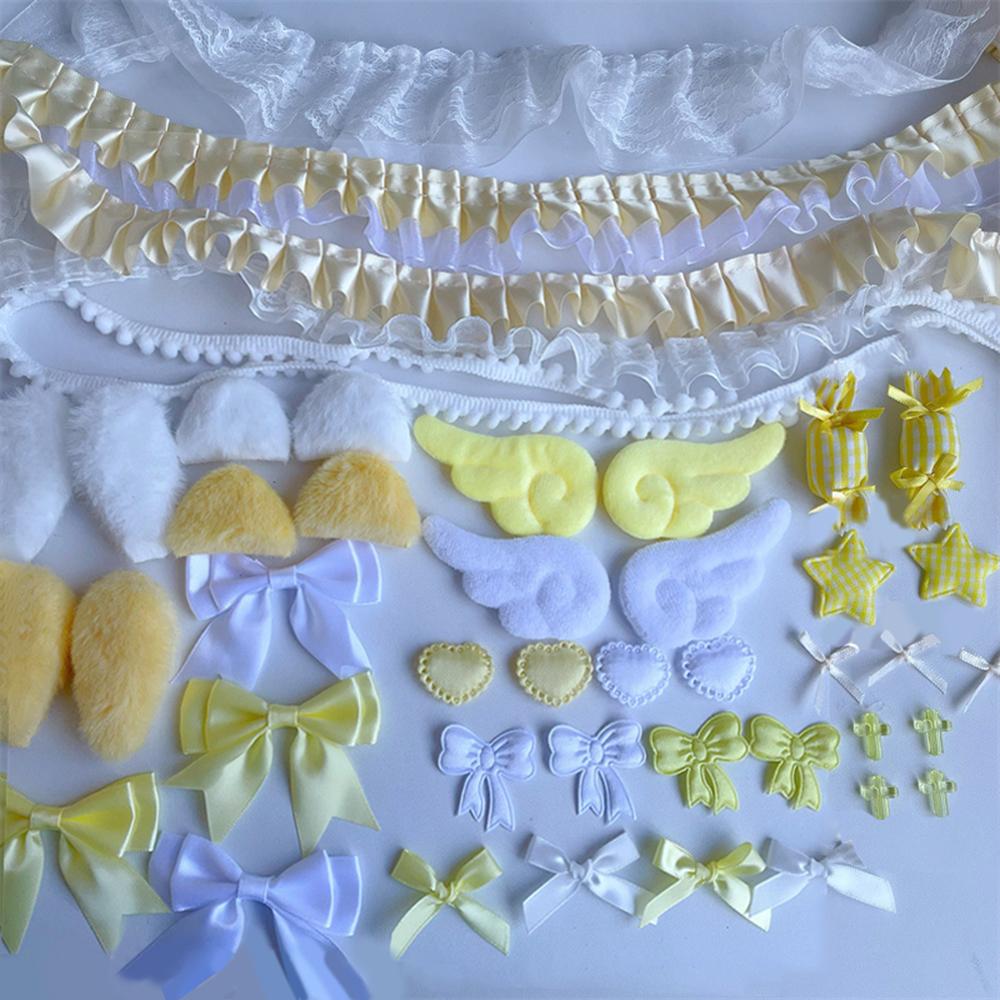Colorful Ribbon Lace Trim Handmade Material Kit DIY Angel Wings Bunny Ear Handmade Material Pack Pain Bag Card Cover Decoration