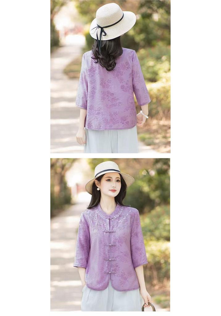 Summer New Stylish Seven-Sleeve Chinese Style Shirt for Middle-Aged Women
