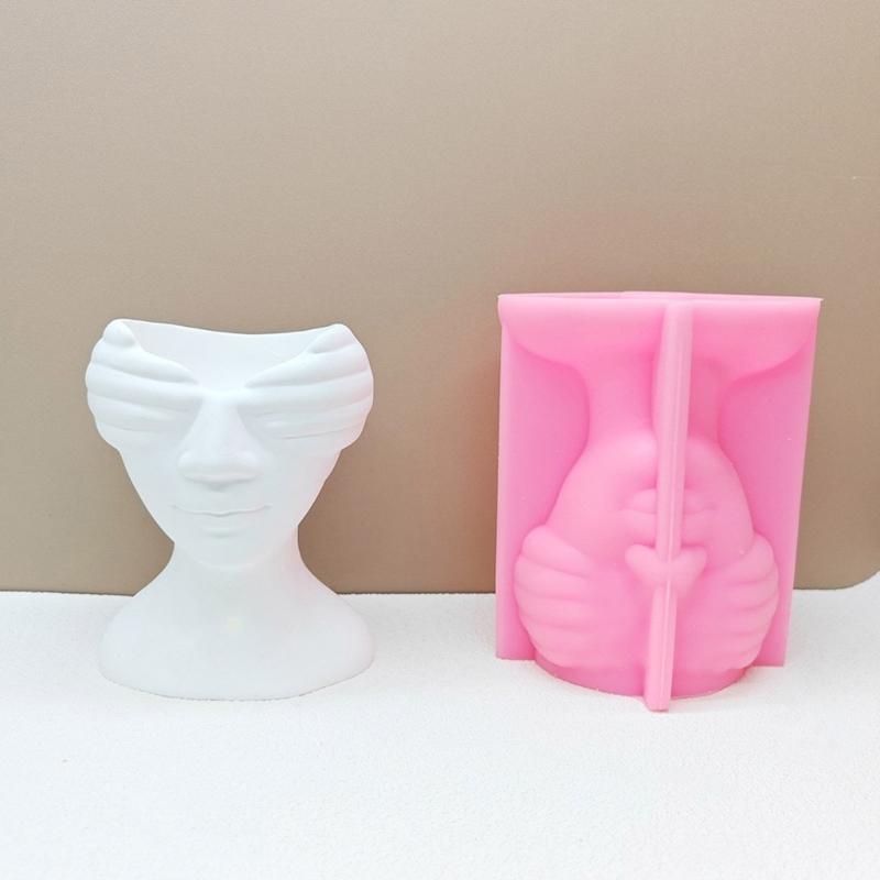 Stylish Flowerpot Silicone Mold Concrete Mould Human Face Shape Flowerpot Molds Cements Mould Silicone Material for Vase