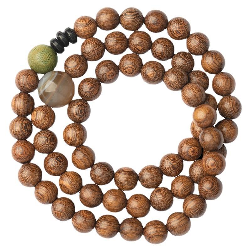 Golden Sandalwood Wooden Minimalist Buddhist Bead Bracelet, Vintage Style for Couples, Men and Women, with Agate and Coconut Shell Multi-loop