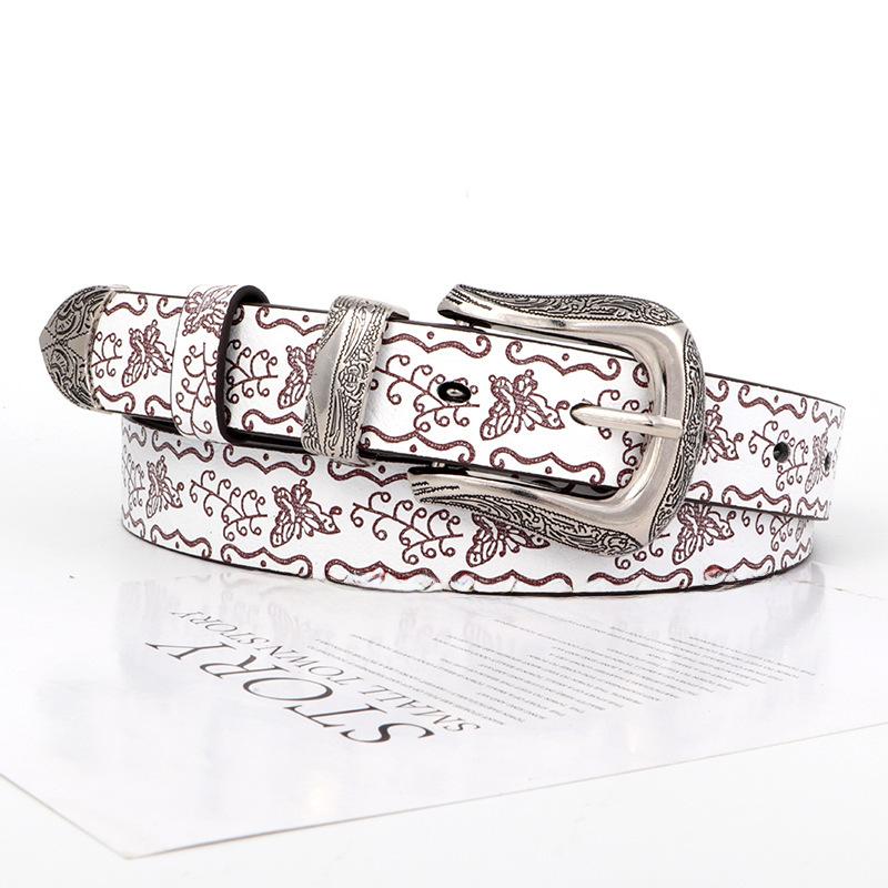 

Womens Retro Leather Belt Butterfly Print Design For Trendy And Classic Looks білий