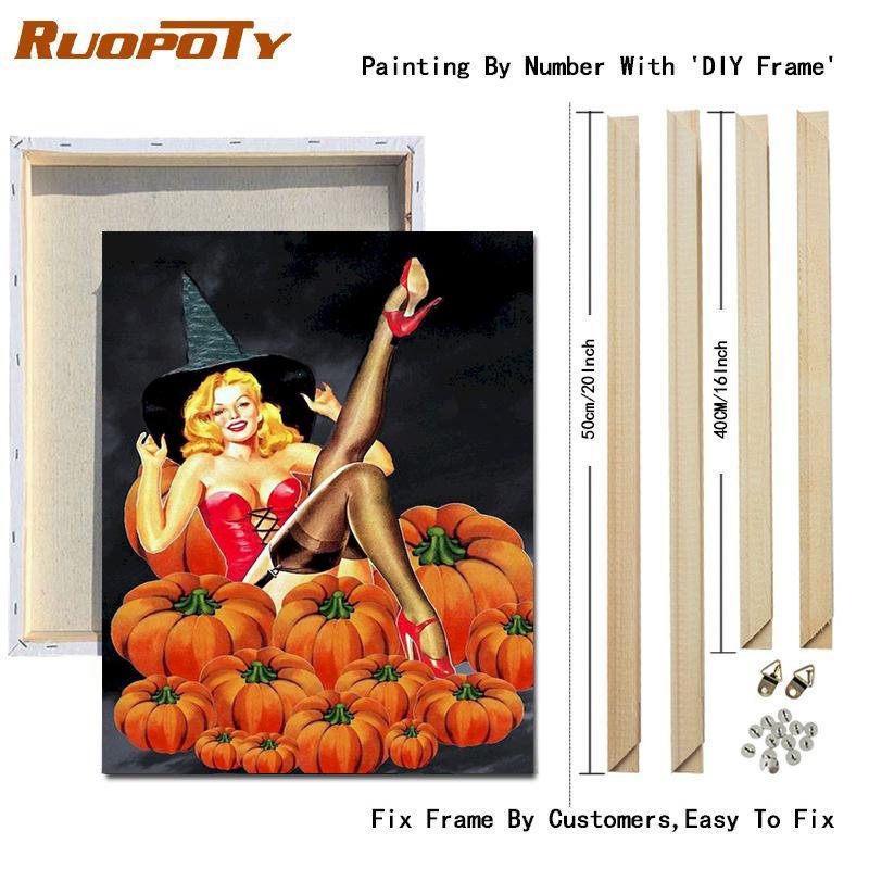 Ruopoty Oil Painting By Digital Pumpkin Painting On Canvas By Digital Girl Kit Home Decoration Halloween Gift