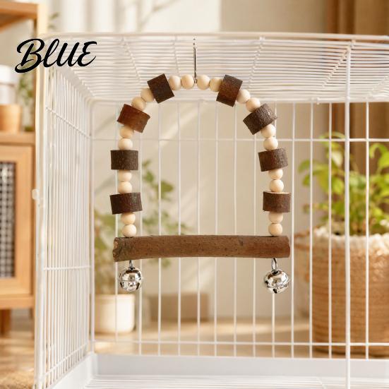 Bird Standing Branch Wooden Parrot Swing Toy Hanging Perch Stand with Pinecone/Bell Cage Natural Wood Toy for Parakeet Cockatiel Finches Conures