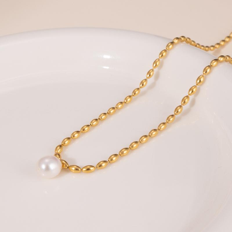 

Ожерелья из нержавеющей стали 316L с жемчугом и сердечком «Любовь», Foxanry, простые, креативные, элегантные, не выцветающие, свадебные украшения для невесты, подарки EL0022 золотой