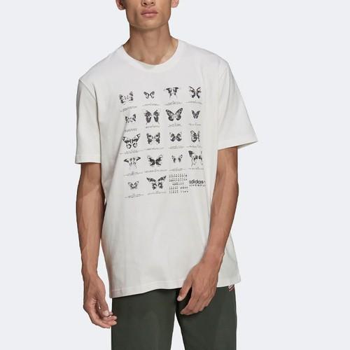 adidas Men's White Casual Loose Fit Crew Neck T-Shirt with Butterfly Print