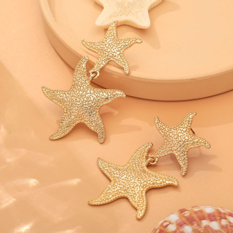 Bohemia Punk Metal Starfish Stud Earrings For Women Gold Color Sea Star Geometric Earrings Summer Beach Jewelry