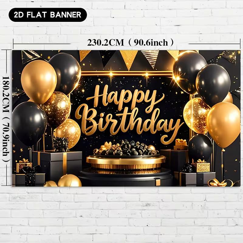 2D Black & Gold Glitter Birthday Background Cloth for Adult Party Photoshoot