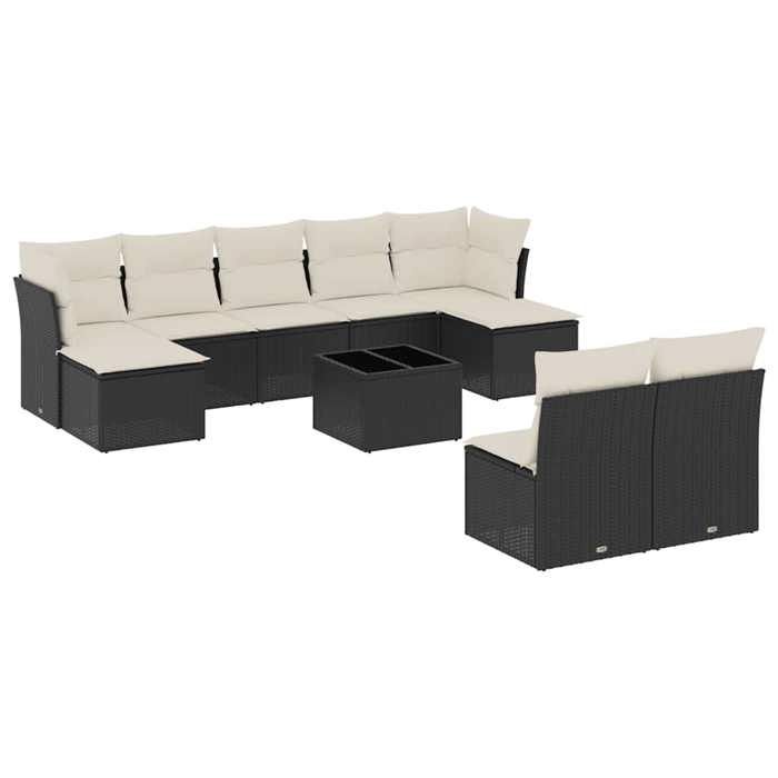 VidaXL Salon de Jardin avec Coussins 10 pcs, Canapés de Terrasse, Ensemble de Meubles de Patio, Mobilier d'Extérieur, Noir 3250115