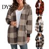 Cardigan Sweater Winter Coat Plaid Print Hooded Thick Windproof Open Stitch Knit Outerwear Mid Length Fuzzy Plush Jacket for School Travel Fall