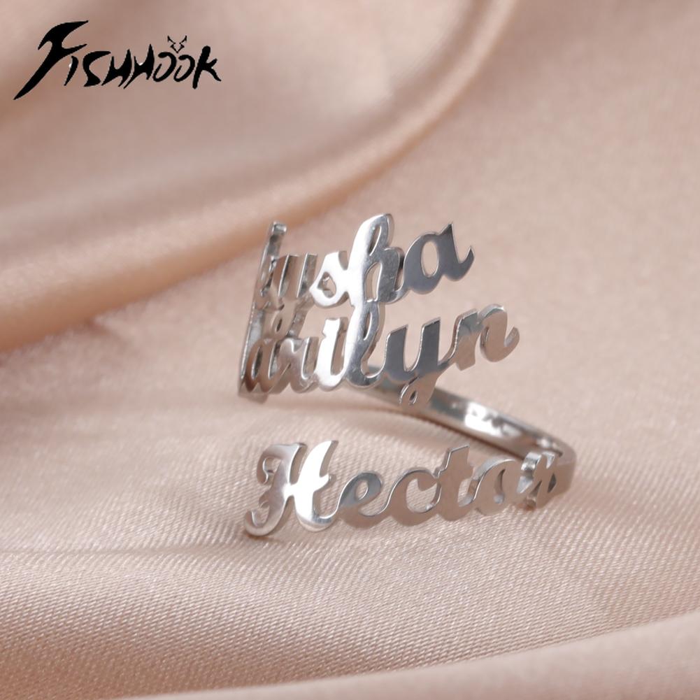 Custom 3 Double Finger Ring Personalized Family Couple Mother Father Gift For Women Men Gold Color Stainless Steel Jewelry