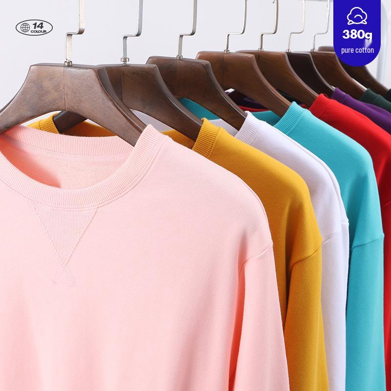 Felpa Girocollo Oversize Pesante da 380g in Puro Cotone, Colore Unito, Stile Primavera/Autunno, con Logo/Testo Personalizzato Stampato.