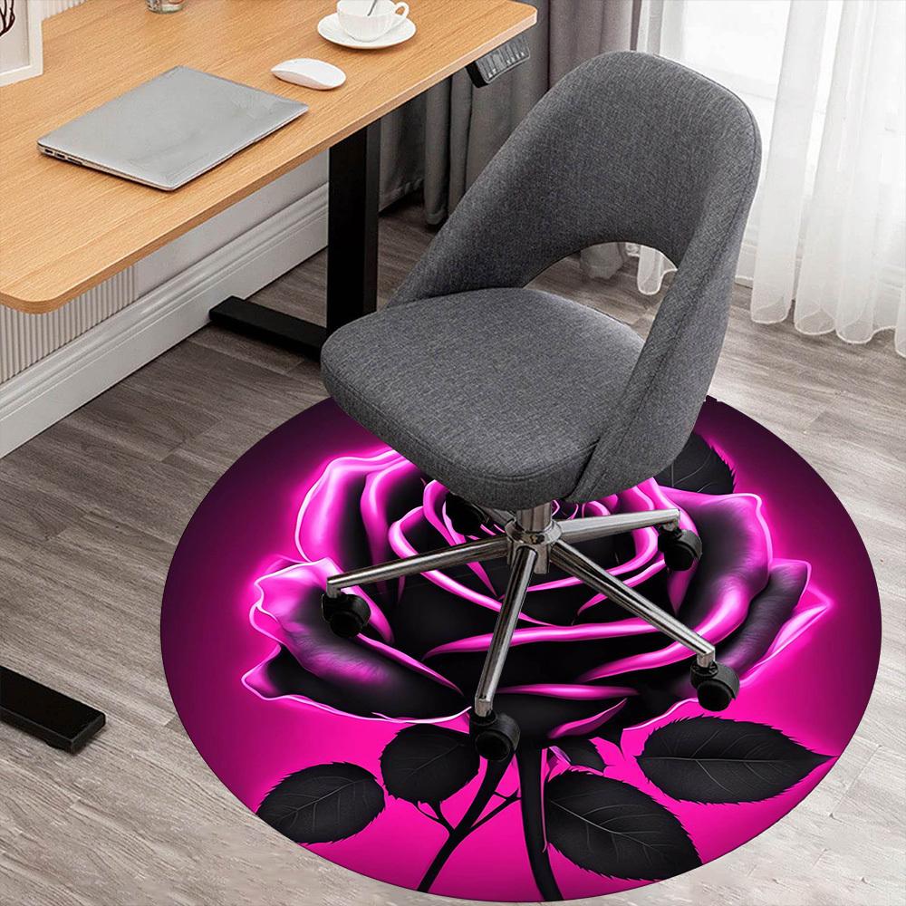 1pc rose flower Round Chair mat Area Rug - Non-Slip, Floor Mat for Office, Bedroom, and Indoor Decor -1002170