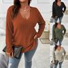 Otoño e Invierno nuevo Color sólido de gran tamaño de las mujeres Top con cuello en V de manga larga Pit Strip camiseta de lana Jersey suelto