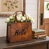Rustic Metal Handbag Planter with Double-Sided Hello and Welcome Signs, Farmhouse Wall Mount Flower Pot, Vintage Hanging Purse Shaped Succulents