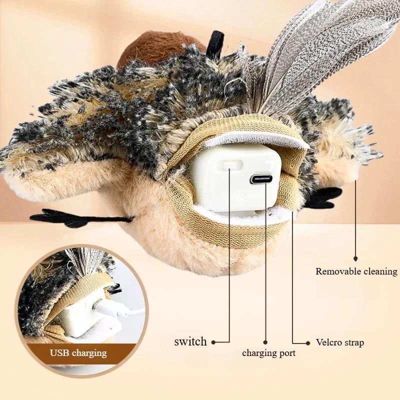Rechargeable Interactive Flying Bird Cat Toy Chirping Flapping Bird with 3 Adjustable Levels Remote Control Pet Toy