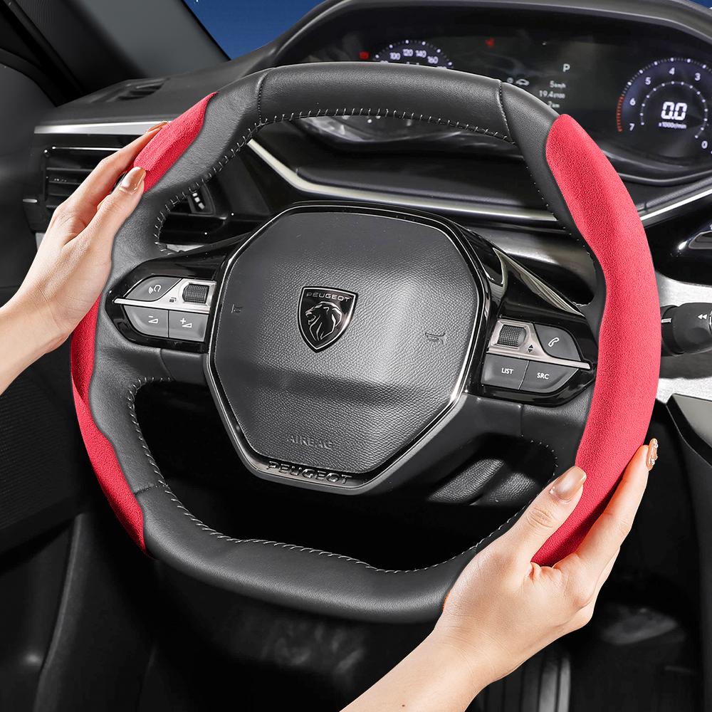 Vcxja9 Geschikt voor Peugeot Sports Suede Stuurwielhoes met Gespleten Drukknop Anti-Slip Ontwerp voor Modellen zoals 208 E-208, 2008 E-2008, 3008