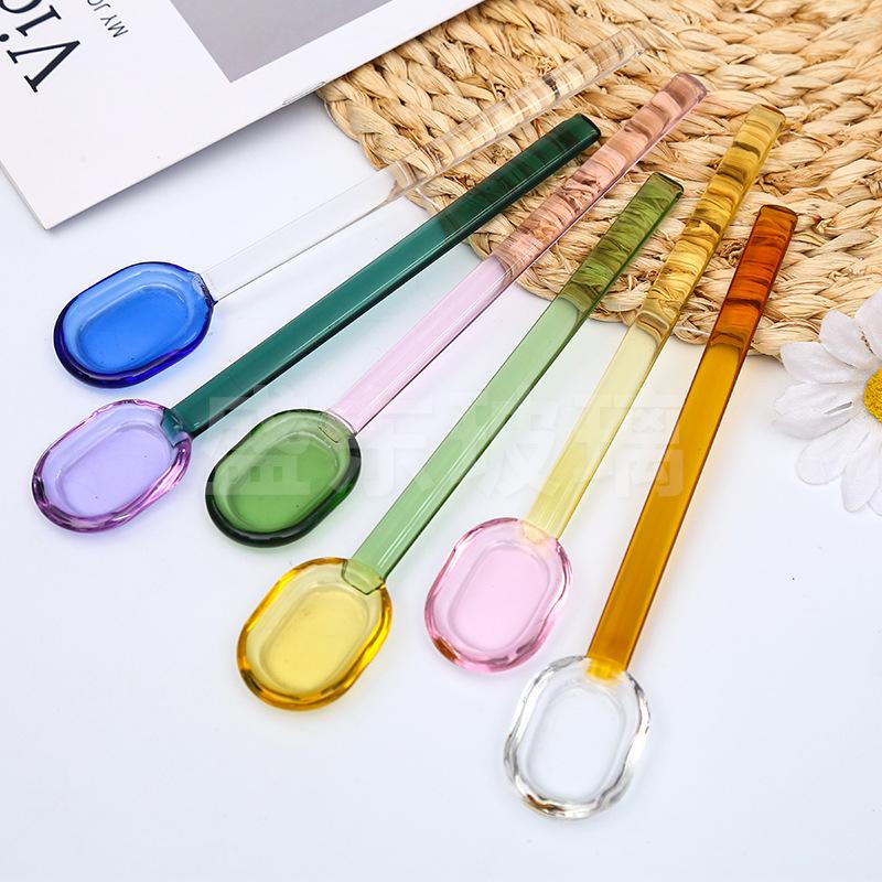Long handled Scoop Glass Spoon Dessert Spoon Teaspoon high Borosilicate Spoon Coffee Tableware Gift Tea Spoons for Ice Cream4