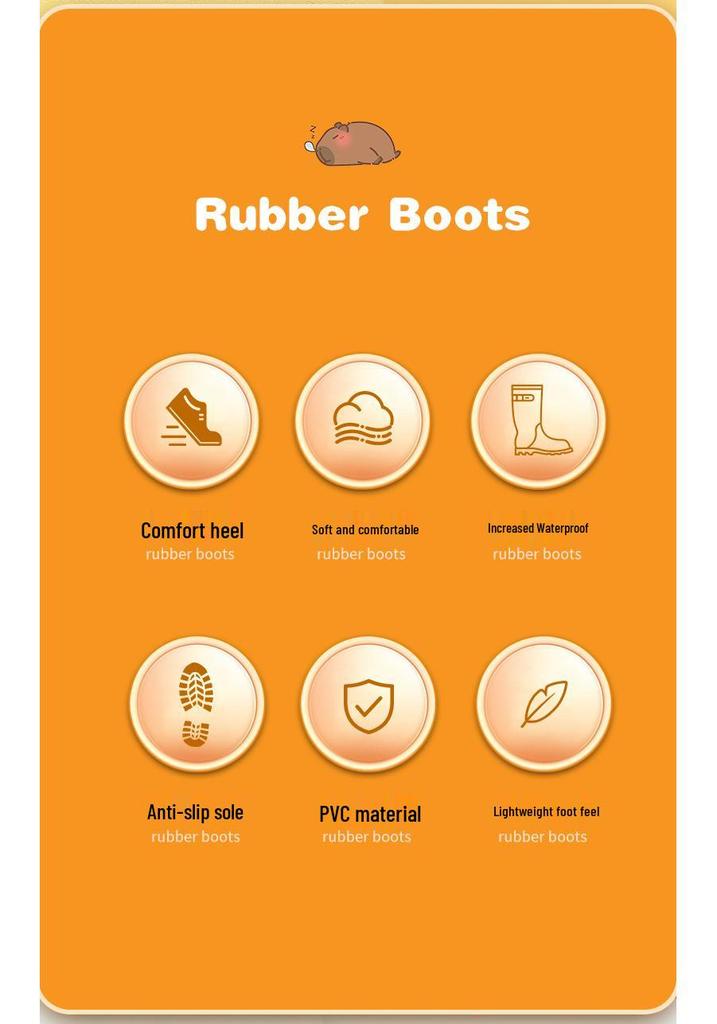Cartoon Kids' Waterproof Non-slip Rain Boots with Drawstring