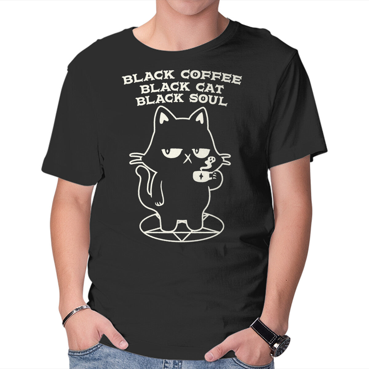 Unisex Crew Neck T-Shirt Black Cat Black Soul Graphic Short Sleeve Casual Tee M