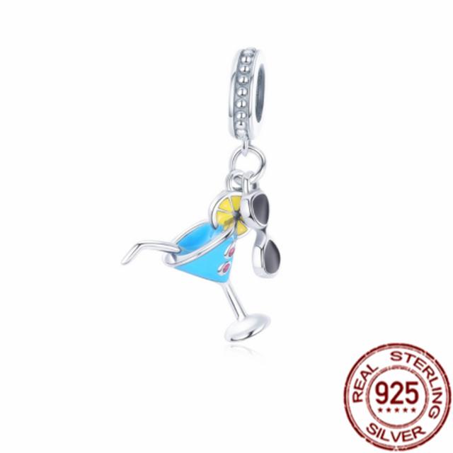 925 Sterling Silver Blue Butterfly Puffer Fish Bead Rainbow Parrot Squid Dangle Charm Fit Original Fasion Bracelet Jewelry Gift