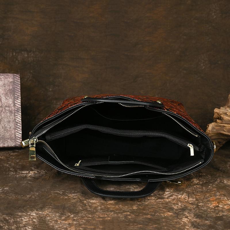 Vintage Chinese Rubbing-Off Color Technique Genuine Leather Women'S Bags Embossed Women'S Bags Leather Bags Premium