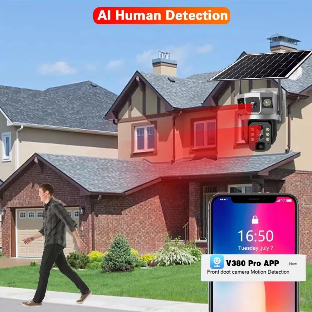 LS VISION 3 Lens HD Night Vision Solar Camera 12MP Auto Tracking IP Cameras Outdoor Waterproof Video Surveillance 6K Smart 360 Monitoring