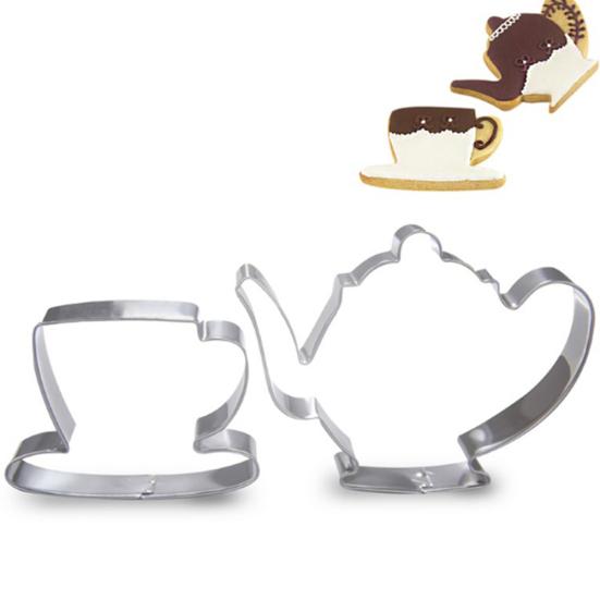 2Pcs Teapot Tea Cup Set Cookie Cutter Stainless Steel Fondant Cake Mold Tool
