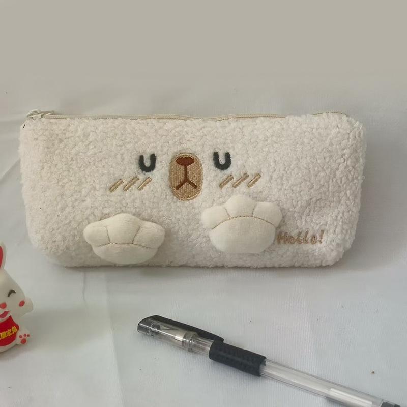 Cute Plush Pencil Case with Animal Glasses Design Large Capacity Cat Dog Shaped Makeup Bag School Stationer Bag Gift for Kids