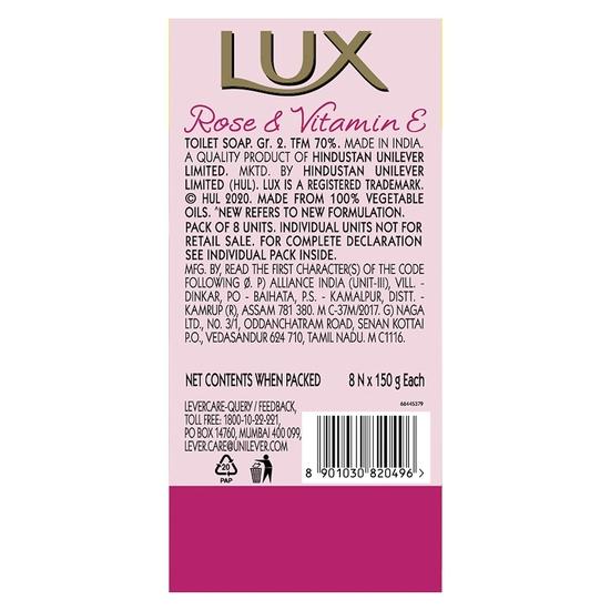 LUX Rose & Vitamin E Schönheitsseife 150 g (Kombinations-Seifenpackung mit 8 Stück) Feuchtigkeitsspendende Badeseife für weiche, strahlende Haut und Körper - Körperseife für Männer und Frauen