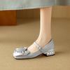 Krazing Pot Sheepskin Stain Summer Size 40 Crystal Med Heels Butterfly-knot Oriental Design Square Toe Elegant Wedding Pumps