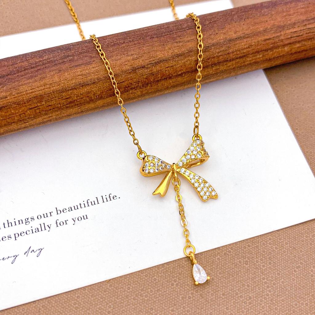 Necklace New Ribbon Bow Necklace Accessories Women's ins Style Niche Design Sense Fashion Versatile Clavicle Chain Women
