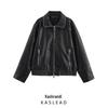 2024 Women's European & American Style Leather Long Sleeve Turn-Down Collar Jacket
