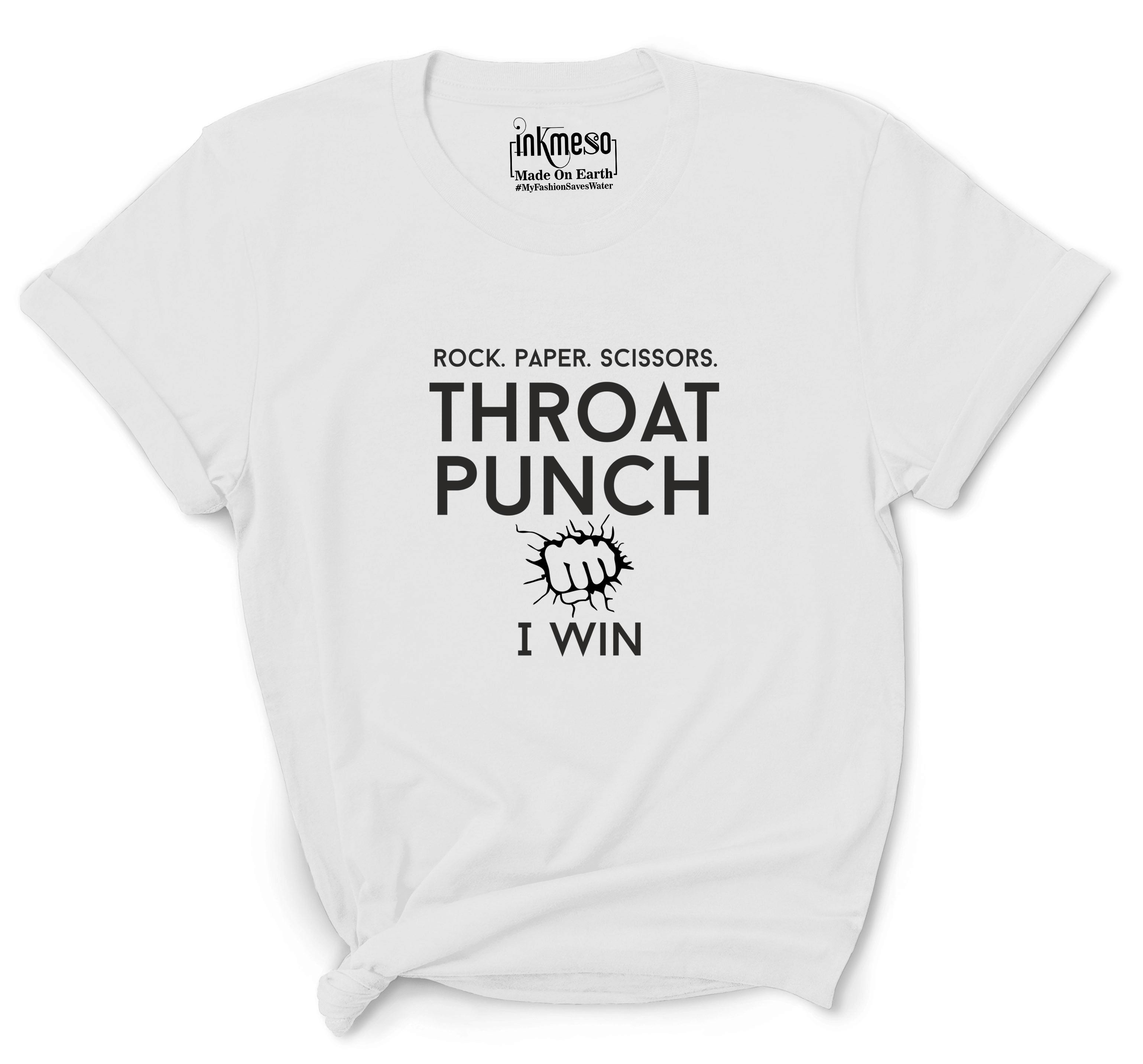 

Inkmeso Футболка для жіночого року. Папір. Ножиці. Throat Punch I Win Funny 80s 90s Retro Graphic XXL білий