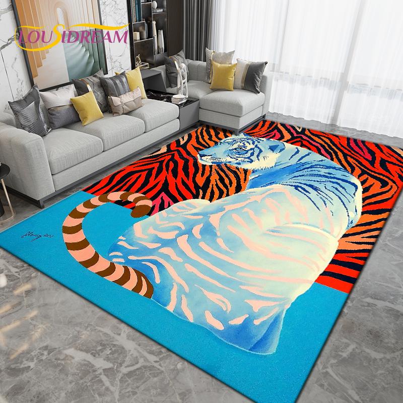 Cartoon Tiger Lion Wolf Animal Area Rug,Carpet Rug for Living Room Bedroom Sofa,Doormat Kitchen Bathroom Non-slip Floor Mat Gift