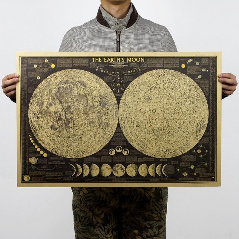 Exquisite Retro Large Vintage Paper Earth's Moon World Map Poster Elegant Home Decor