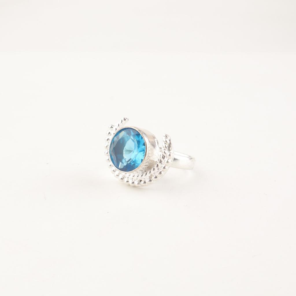 Gemma Topazio Blu Svizzero Anello Gioiello Fatto a Mano in Argento Sterling 925 Per Amico RR-48-14