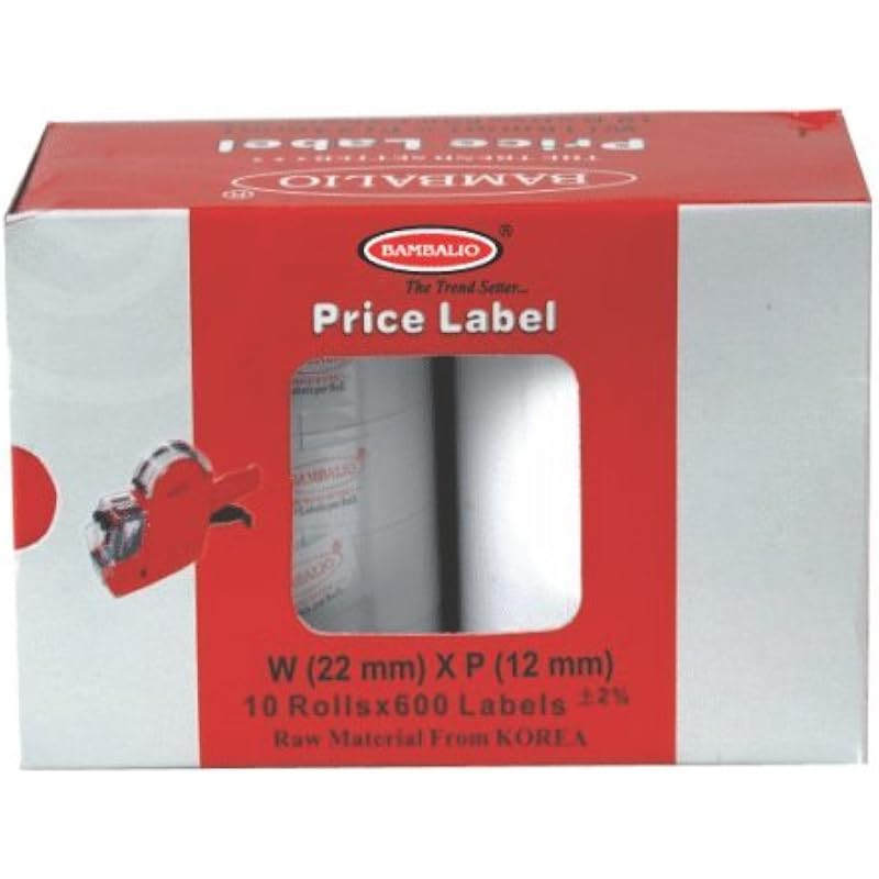 Bambalio Blr-Wp(Box) White Price Label Roll With Red Border Line Set Compatible With All Single Line Labeling Machines (