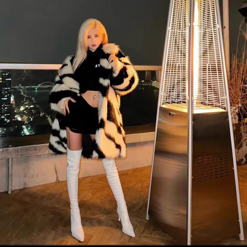 Großer Mantel aus Kunstfell für Damen im Herbst und Winter, mittellanger dicker Mantel aus Fuchshaarimitat