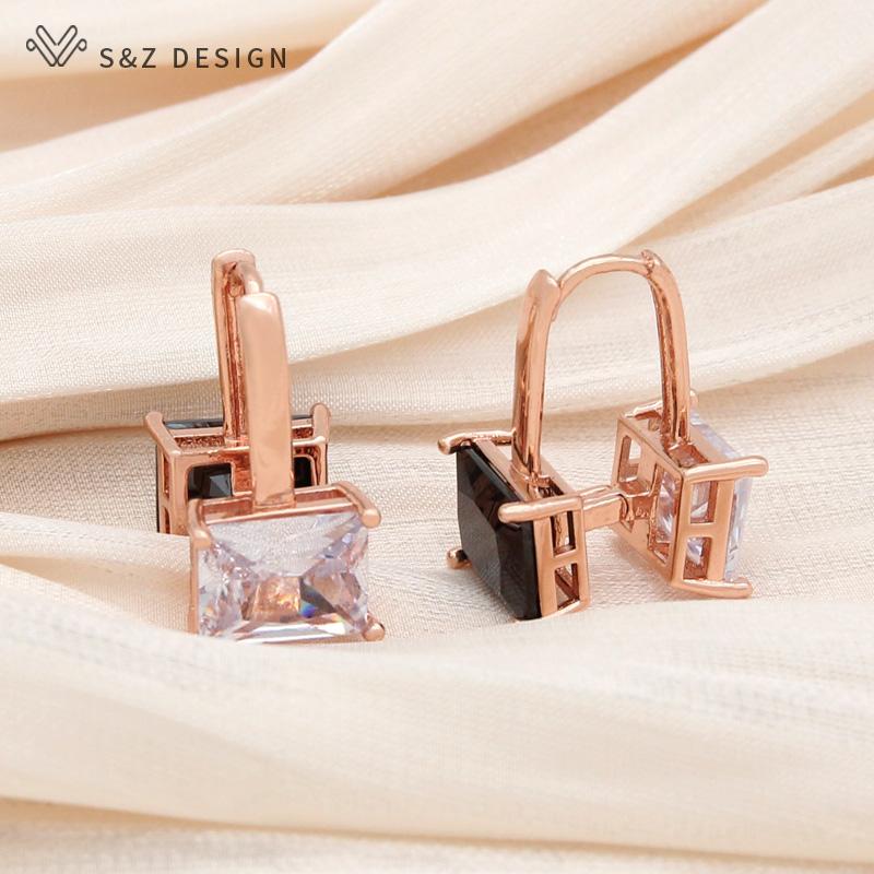 Fashion Double Sided Rectangle Cubic Zirconia Drop Earrings For Women Wedding Elegant Trendy Jewelry Gift
