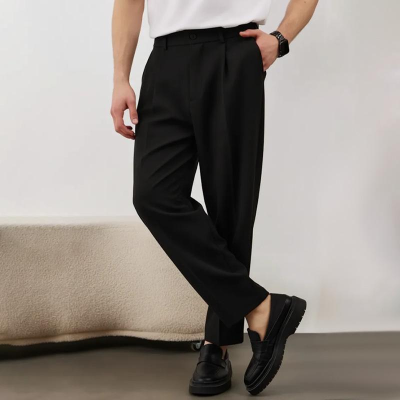 

Men s Solid Brown Pleated Wide Leg Dress Pants Casual Trousers S чорний