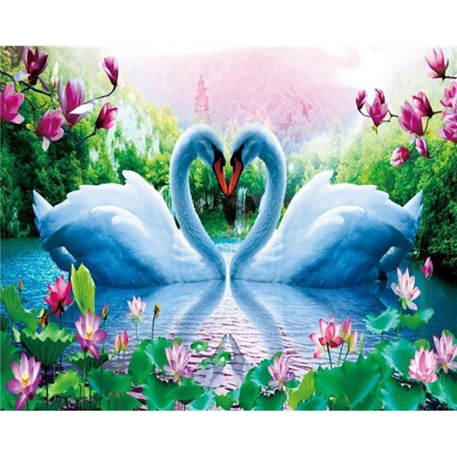 DIY 5D Diamond Painting Swan Mosaic Rhinestone Paintings Full Round Drill Diamond Embroidery