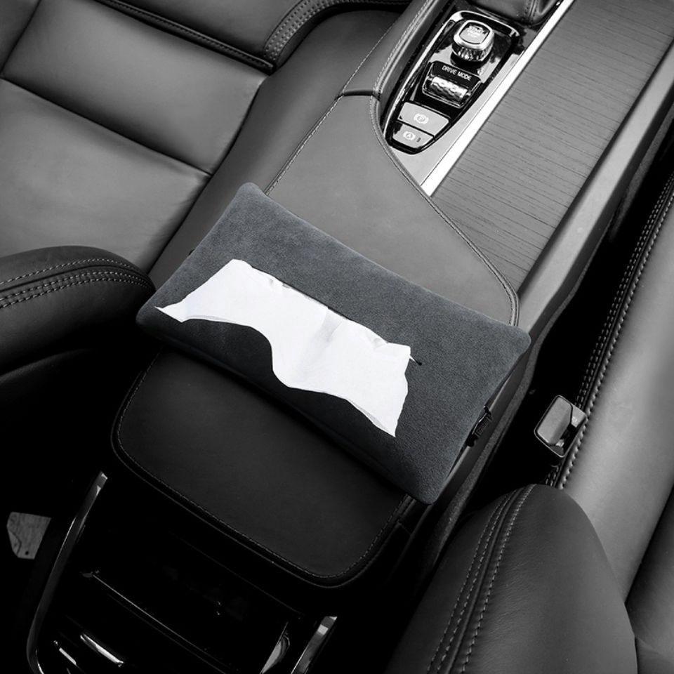 Faux Suede Car Tissue Boxes Multifunctional Car Sun Visor Back Seat Hanging Tissue Bag Organizer For Car Accessories
