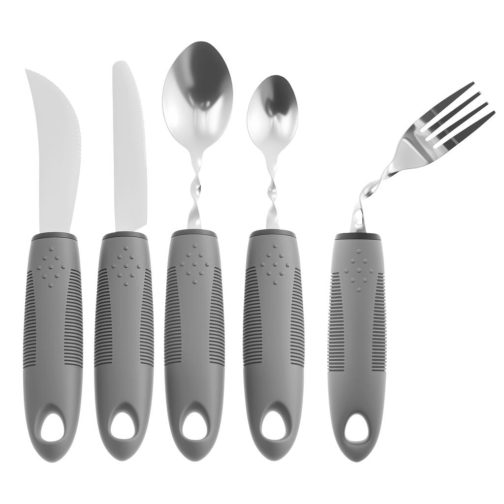 Rostfritt Stål Anpassningsbart Bestickset Lätt att Greppa Bestick Böjbart Väger Silverbestick för Handtremor Äldre Funktionsnedsättning