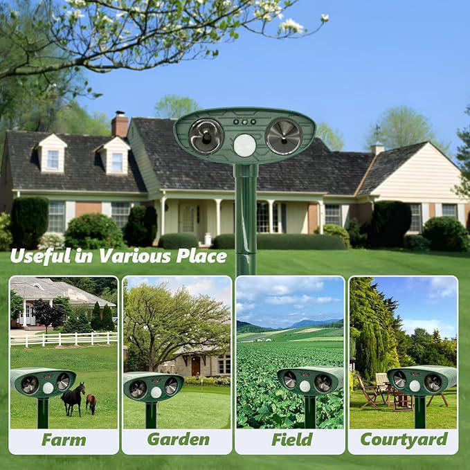 Solar-Powered Ultrasonic Pest & Bird Repeller with Infrared and Flashing Light
